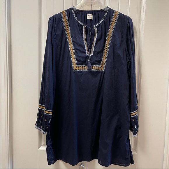 Sunday Best Navy Long Sleeve Dress with Gold Accents - Picture 3 of 12
